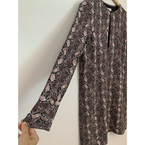 Equipment Bonnie Shift Dress Sz S Snake Skin Print Keyhole Neckline Long Sleeve - Picture 5 of 10